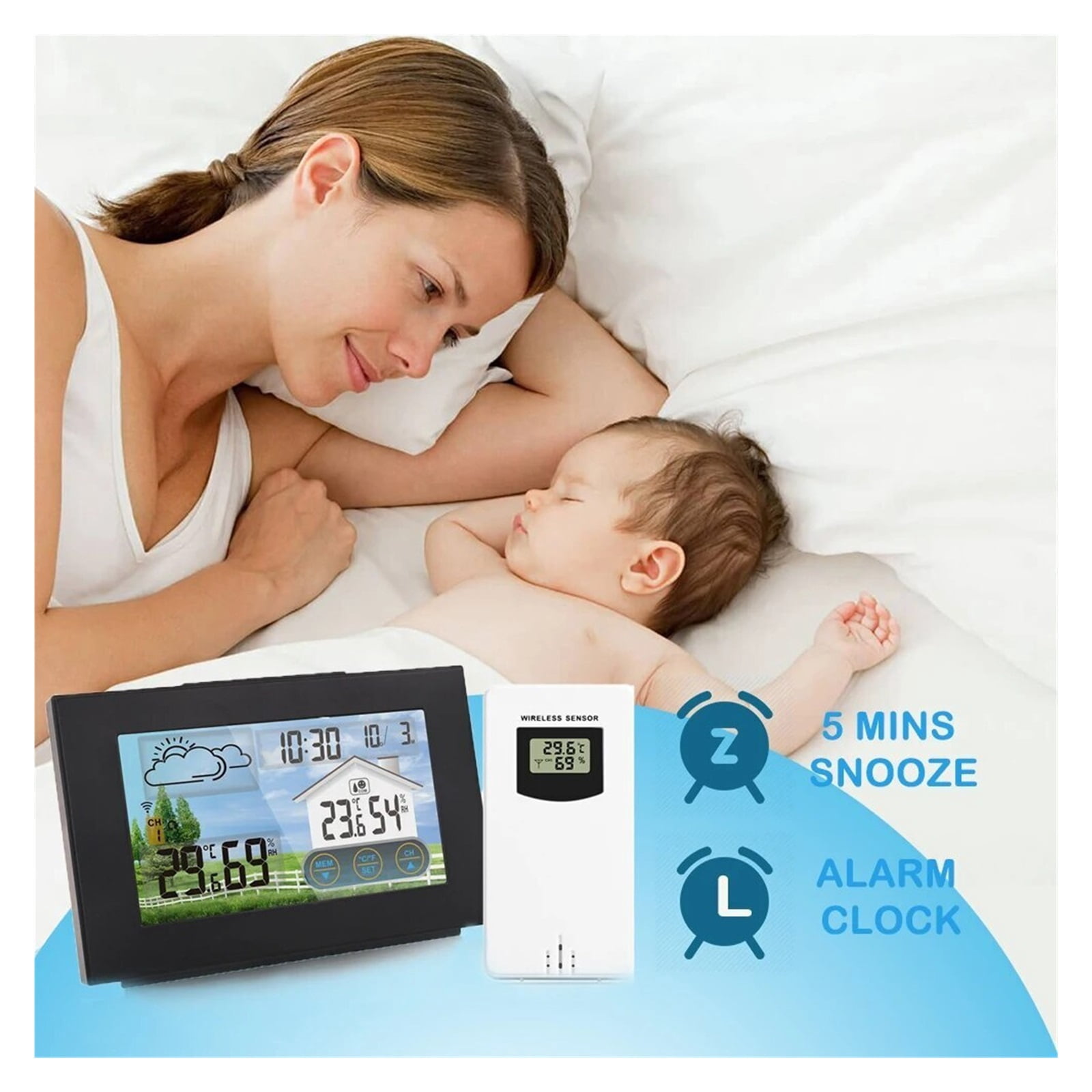 Wireless Weather Station Forecaster IndoorOutdoor Thermometer with Sensor Color Touch Screen ,Real-Time