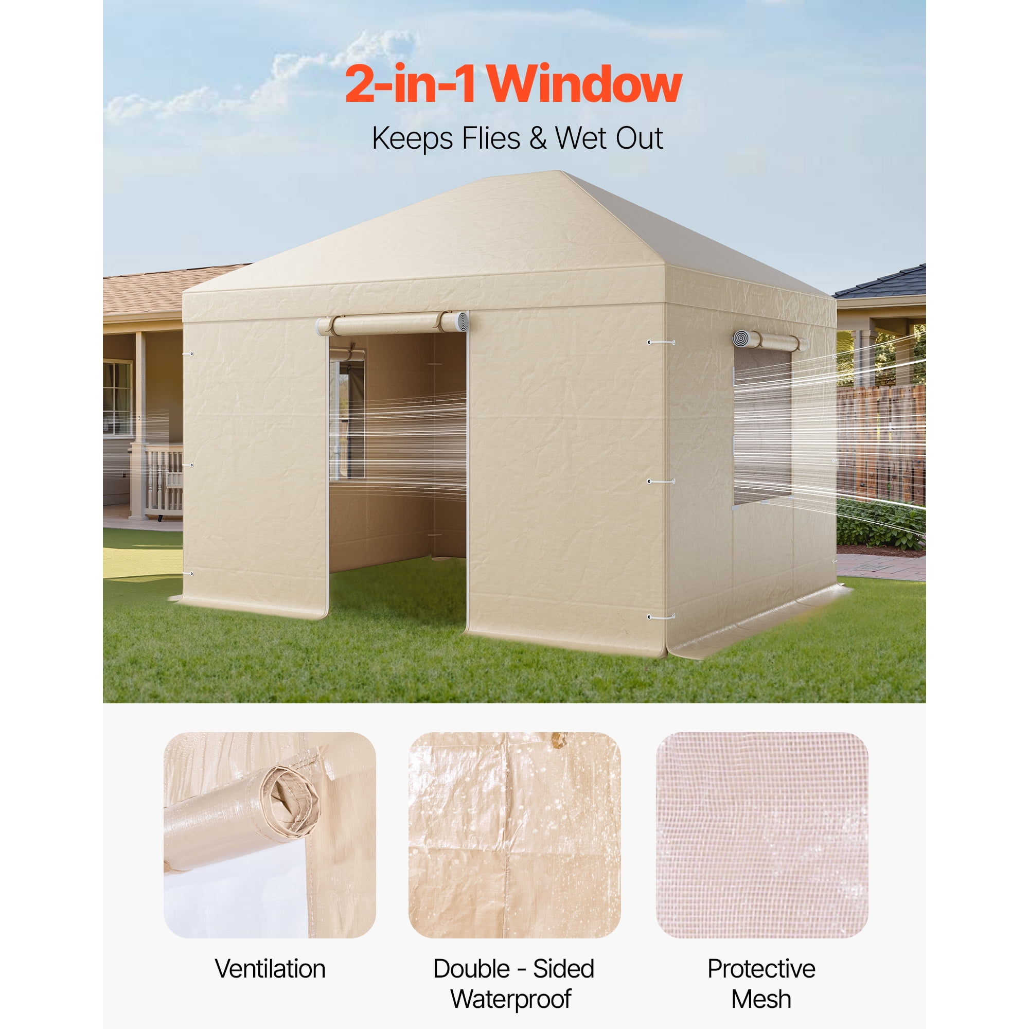 KFFKFF Winter Gazebo Cover for 10 x 12 ft Hardtop Gazebos, Weather-Resistant Cover with Side Panels & Ventilated Mesh Windows, Durable PE Material, Protective Shelter Cover, Gazebo Frame Not Included