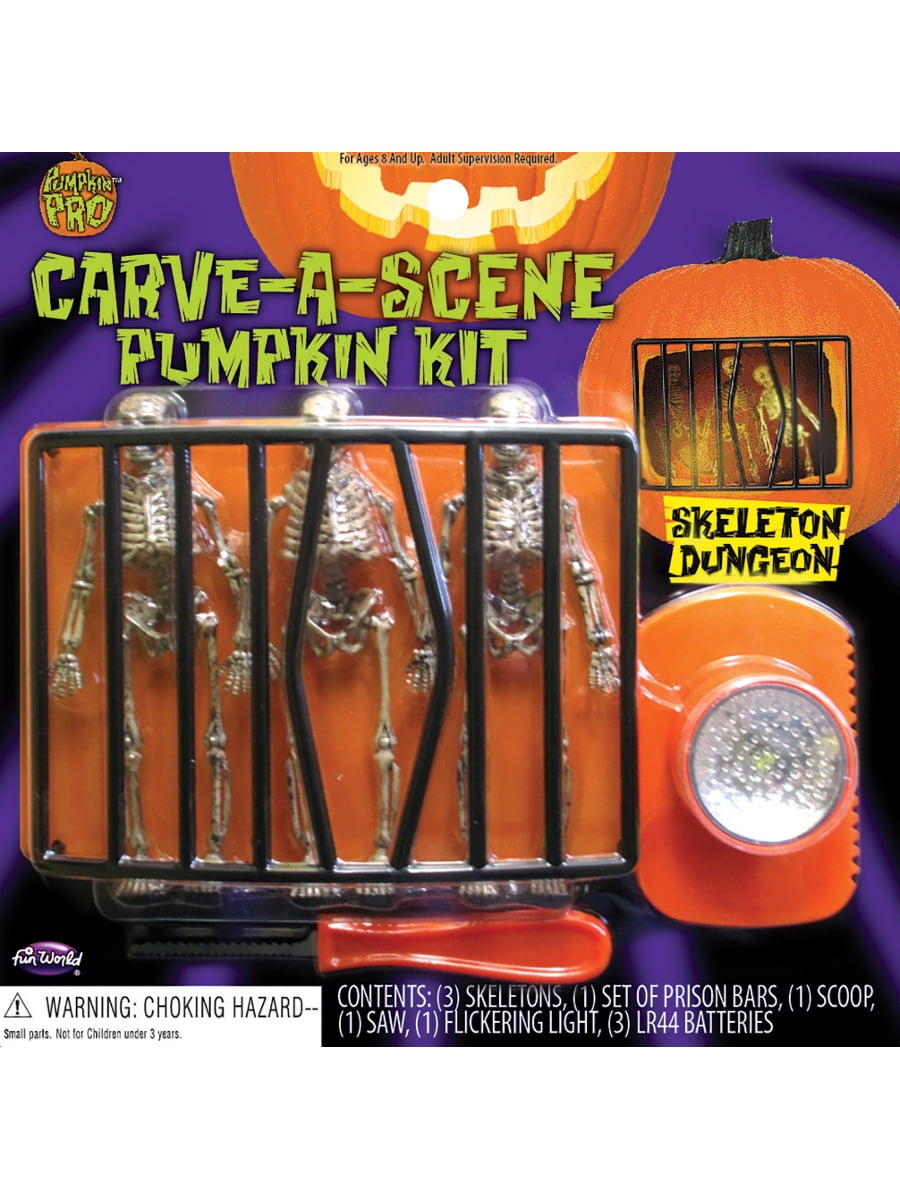 Fun World Carve-A-Scene Skeleton Dungeon 7pc Pumpkin Carving Kit, White ...