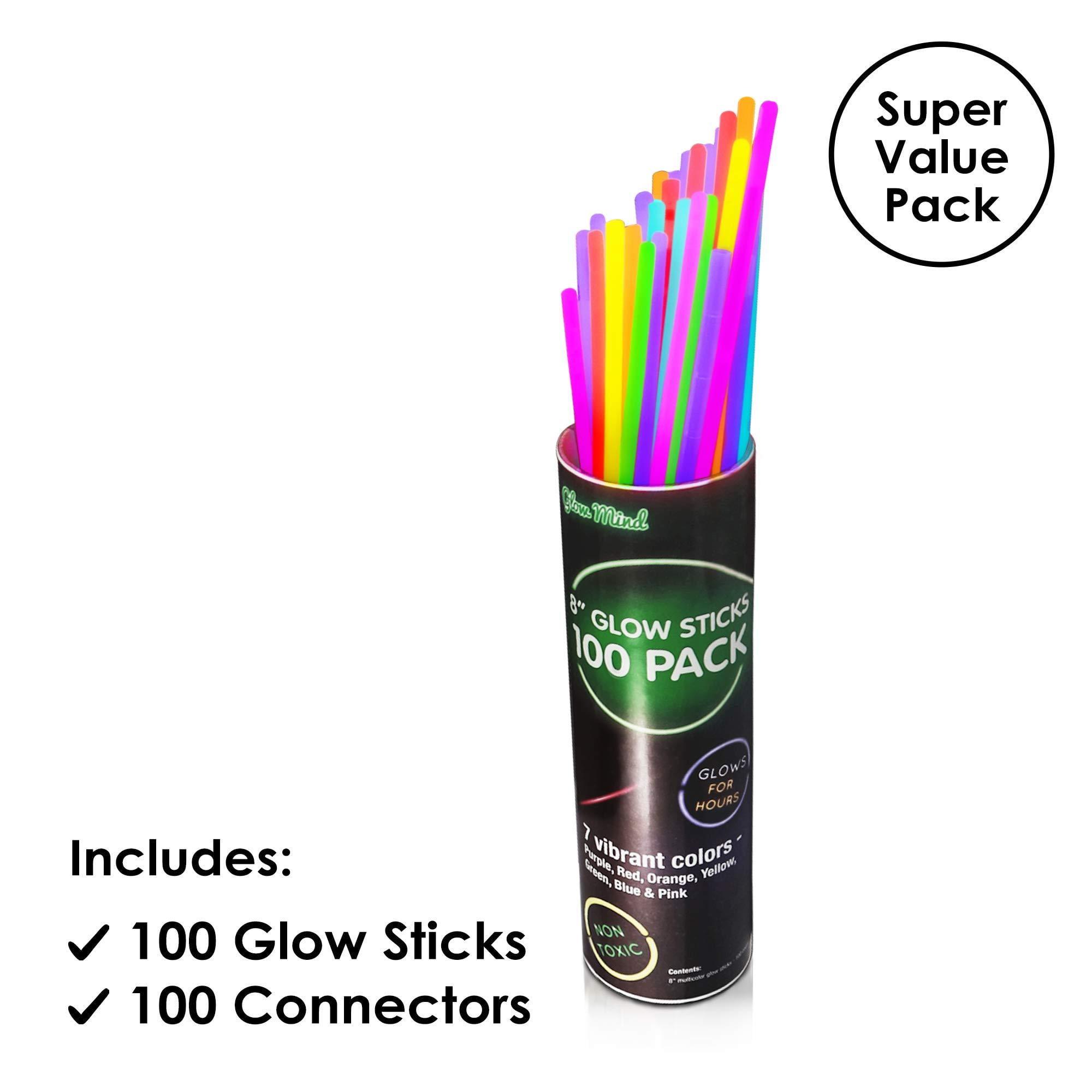 Glow Fever Glow in The Dark Sticks - 100 ct 6 Glow Sticks Bulk Party Pack with End Caps & Lanyards - Glow Party Favors for Conc