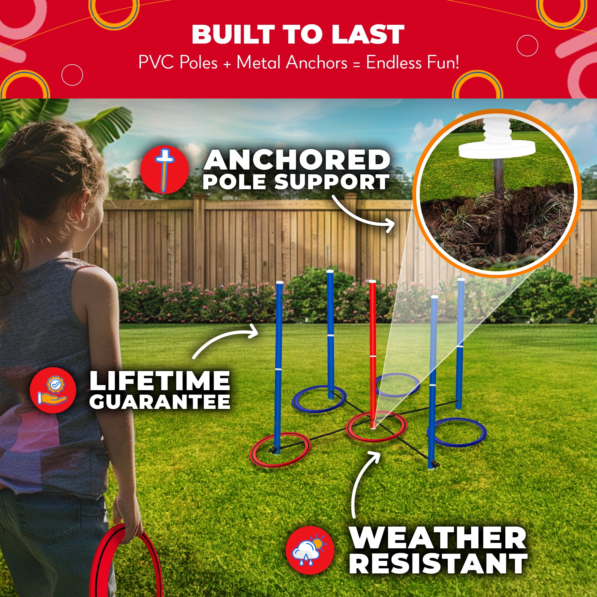 SWOOC Games - King Toss™ | Giant Ring Toss Game for Kids and Adults (4ft x 4ft) | Weatherproof Giant Outdoor Games for Adults and Family | Backyard Games | Giant Yard Games | Outside Lawn Games