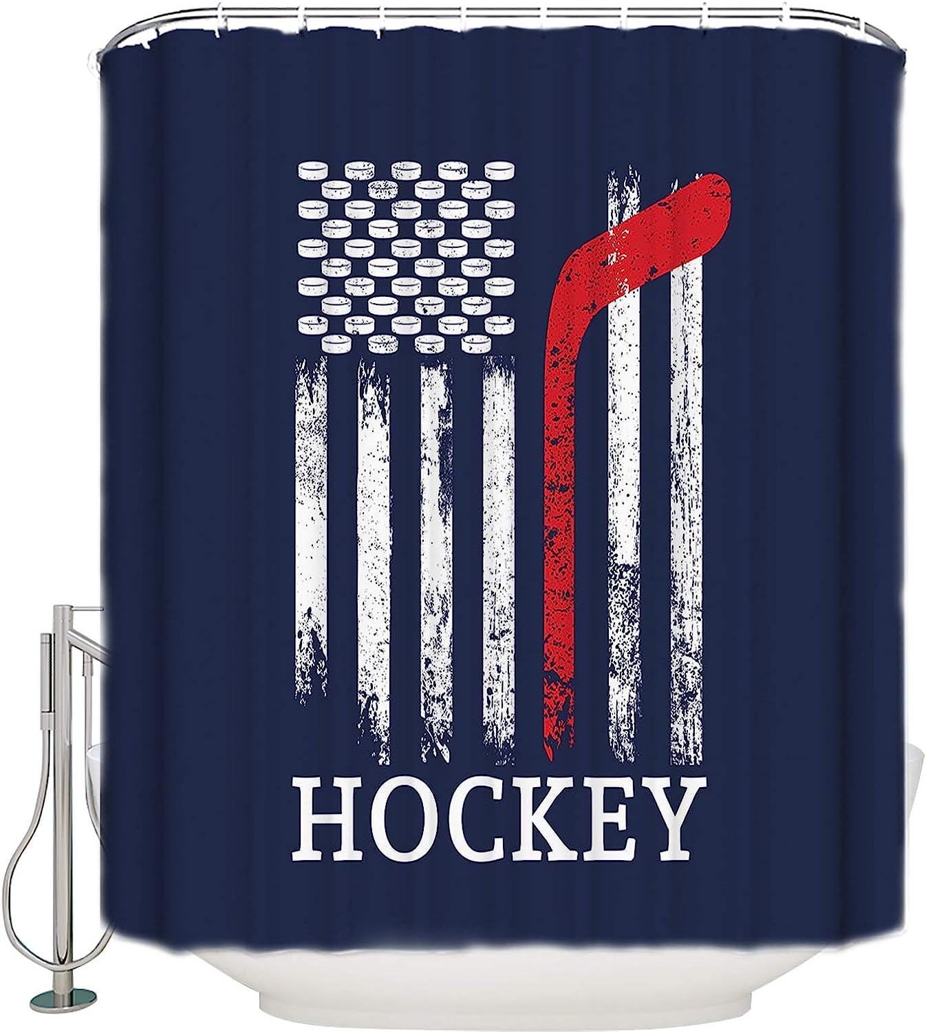 Sonernt Hockey Shower Curtain, Sport Theme American Flag Blue Polyester