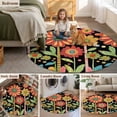 thumbnail image 5 of Round Rugs 6Ft, Vintage Sunflower Round Area Rug Washable Indoor Throw Carpet, Black Boho Retro Summer Botanical Soft Non Slip Circle Rug for Office Cabinet Home Decor Aesthetic, 5 of 8