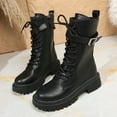 thumbnail image 4 of Bnwani Women Low Heel Boots Shoe Fashion Toe Zipper Chunky Mid-Calf Casual Solid Boot Black Size 5.5, 4 of 9