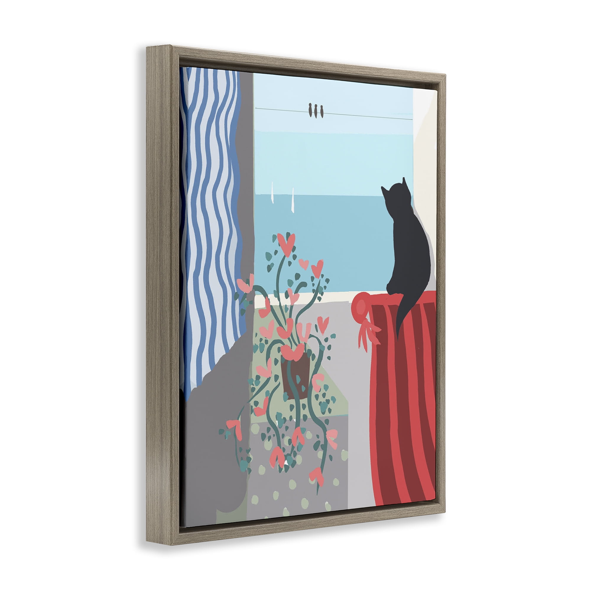Stupell Industries Window Beach View Nautical & Beach Painting Brown Floater Framed Canvas Art Print Wall Art, 25 x 31