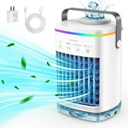 Jorocks Portable Air Conditioner Fan, 700ml Evaporative Air Cooler Fan with Cool Mist, 4 Speeds, Timer Function, 7 Colors Atmosphere Light, Personal AC Fan for Home Office Room, White
