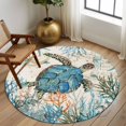 thumbnail image 3 of Ocean Turtle Large Area Rugs for Bedroom Living Room, Soft Non Slip Carpet Bedside Rug, Coastal Nautical Coral Starfish Blue Round Floor Cover Kitchen Accent Rug 6' for Dining Room/Office, 3 of 9