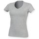 thumbnail image 2 of Skinni Fit- Camiseta de manga corta elástica, suave y concuello el forma de V para mujer (Gris), 2 of 2