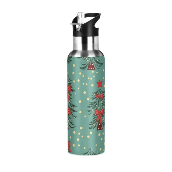 ALAZA Christmas Tree Water Bottle Insulated Flask Stainless Steel Straw Lid 20 oz