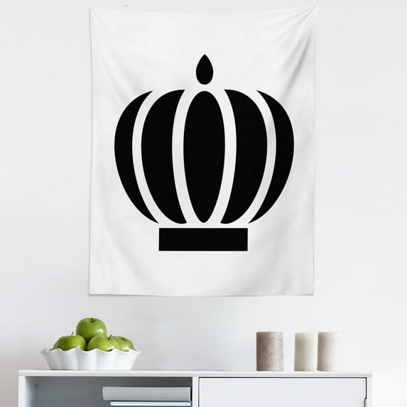 Empress Tapestry, Kingdom Monarchy Royalty Theme Monochrome Prince Cartoon Crown on Plain Backdrop, Fabric Wall Hanging Decor for Bedroom Living Room Dorm, 5 Sizes, Black White, by Ambesonne
