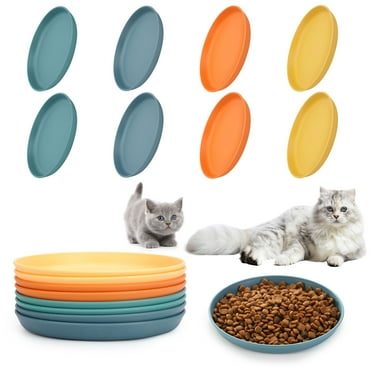 TSV 8pcs Whisker Friendly Fatigue Cat Bowls, 5.8'' Shallow Wet Plates Feeding for Pet