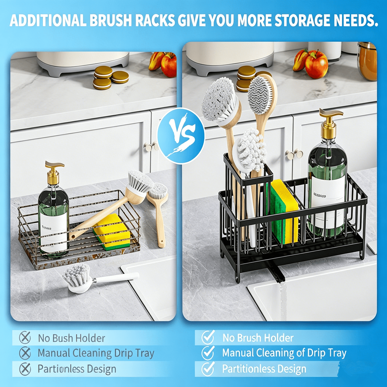 Kitchen Sink Rack Sponge Holder Soap Dish Drain Storage Organizer Brush Holder