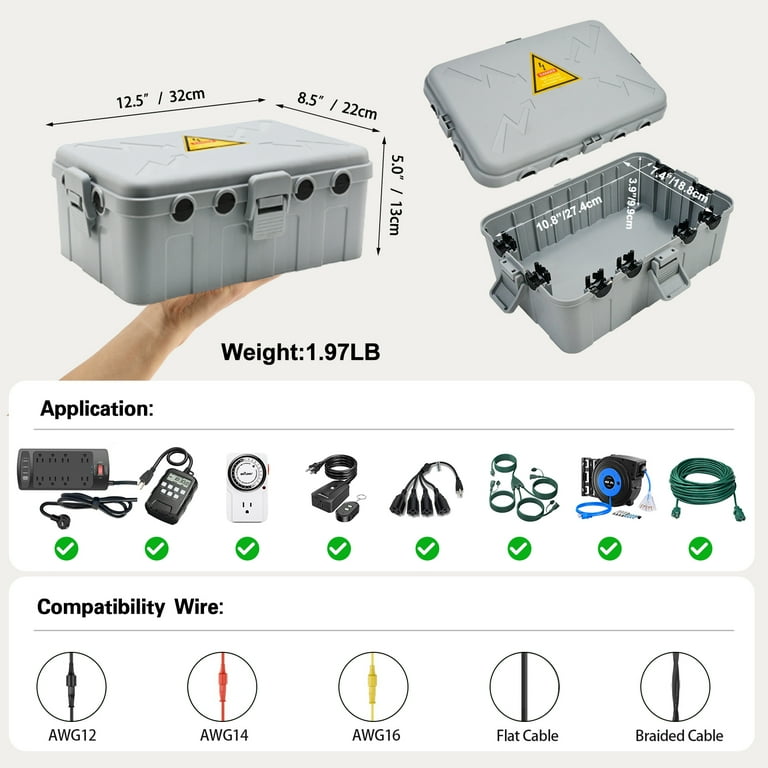 Outdoor Electrical Box Waterproof, IP54 Waterproof Extension Cord Cover Protect Outlet Plug Socket Timer Power Strip Holiday Light Large Weath Outdoor Electrical Box Waterproof, IP54 Waterproof Extension Cord Cover Protect Outlet Plug Socket Timer Power Strip Holiday Light Large Weath