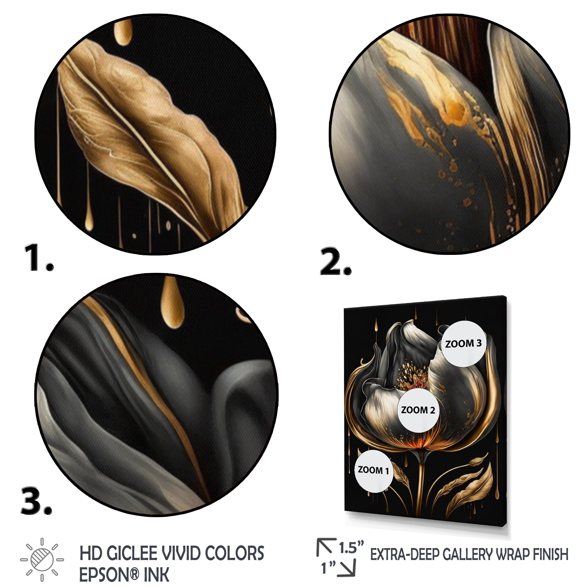 Designart Black And Gold Tulip Canvas Wall Art