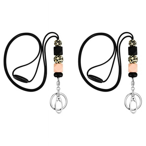 2X Teacher Lanyards for ID Badges for Teens Silicone Beaded Lanyards for Keys for Women Nurse Office Worker