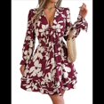 thumbnail image 1 of Vestido de Verano de Tirantes Acampanado con Cuello en V y Mangas Largas para Mujer Vino Tinto XL, 1 of 9