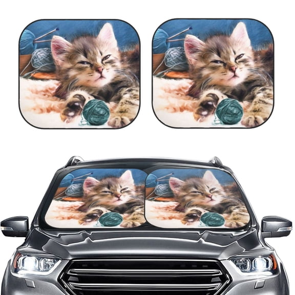 Kdxio Playful Cat Print 2-Piece Sun Shade Front Windshield - Foldable Car Front Window Sunshades For Most Sedans Suv Truck