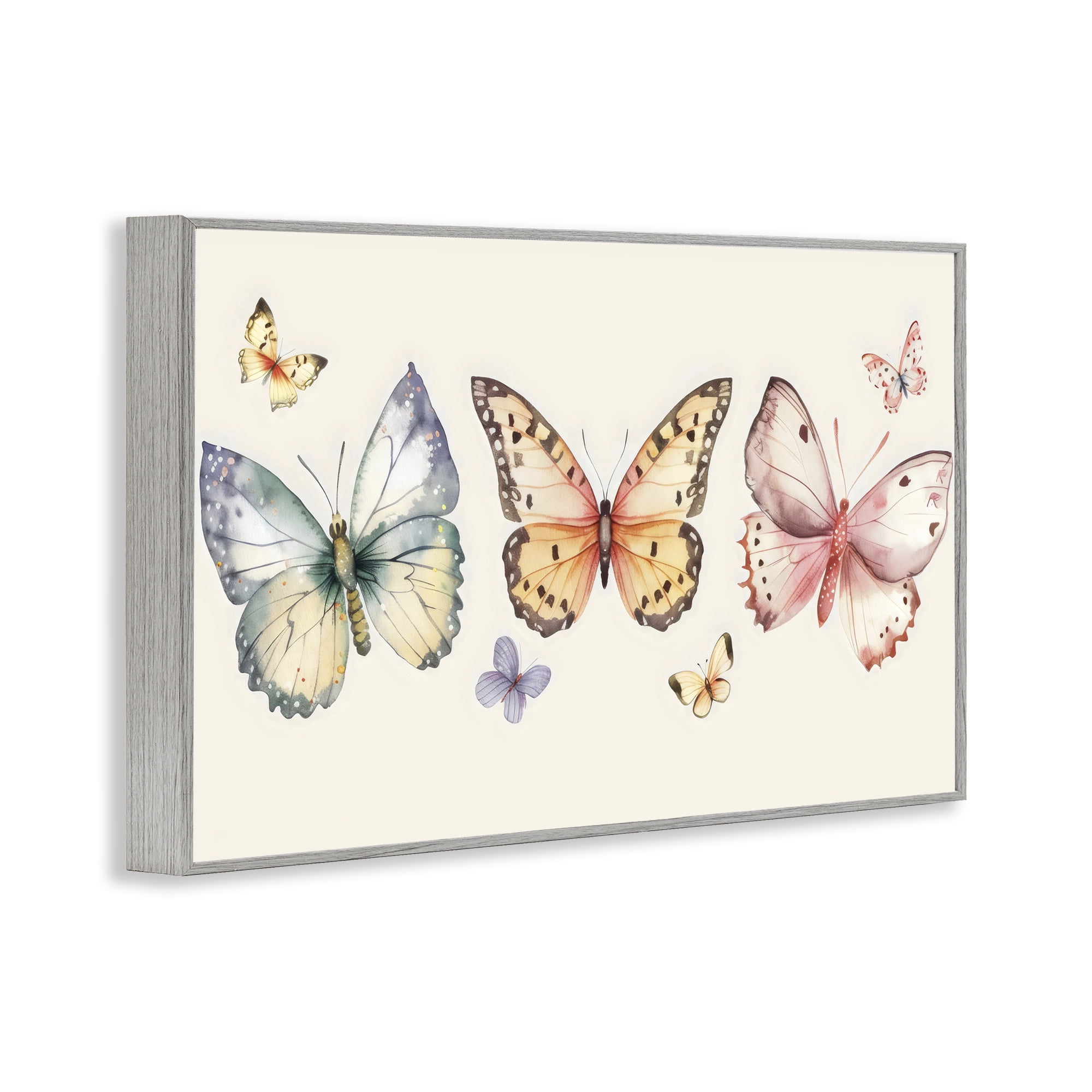 Stupell Industries Graceful Butterfly Trio Gray Framed Giclee Art, design by Creative Studio