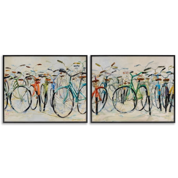 Stupell Industries Dynamic Bicycles on Beige Transportation Painting Black Framed Art Print Wall Art, 14 x 11, Set of 2