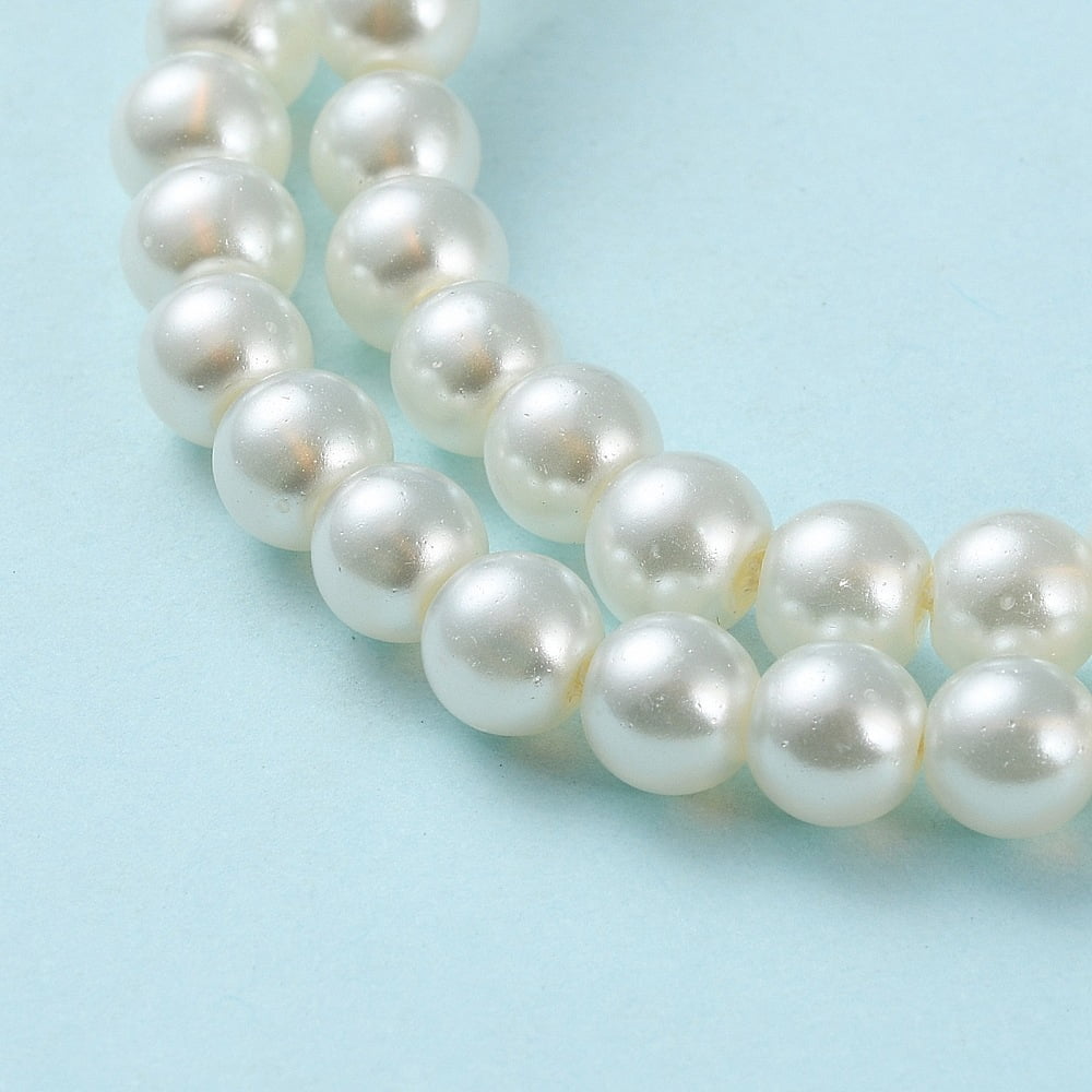 20 Strand Baking Painted Pearlized Glass Pearl Round Bead Strands Light Yellow 6~7mm Hole: 1mm 135~140pcs/strand 31.4 inch