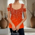 thumbnail image 3 of JTZGDY Cold Shoulder Tunic Tops for Women Summer Slim Fit Shirts Sexy V Neck Short Sleeve Casual Graphic Workout Tees Ladies Dressy Fold Blouses Red#01 XXL, 3 of 8