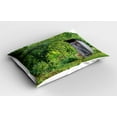 thumbnail image 2 of Ambesonne Outhouse Pillow Sham 2 Pack, Spring Forest Worn Hut, 30"x20", Fern Green and Grey, 2 of 3