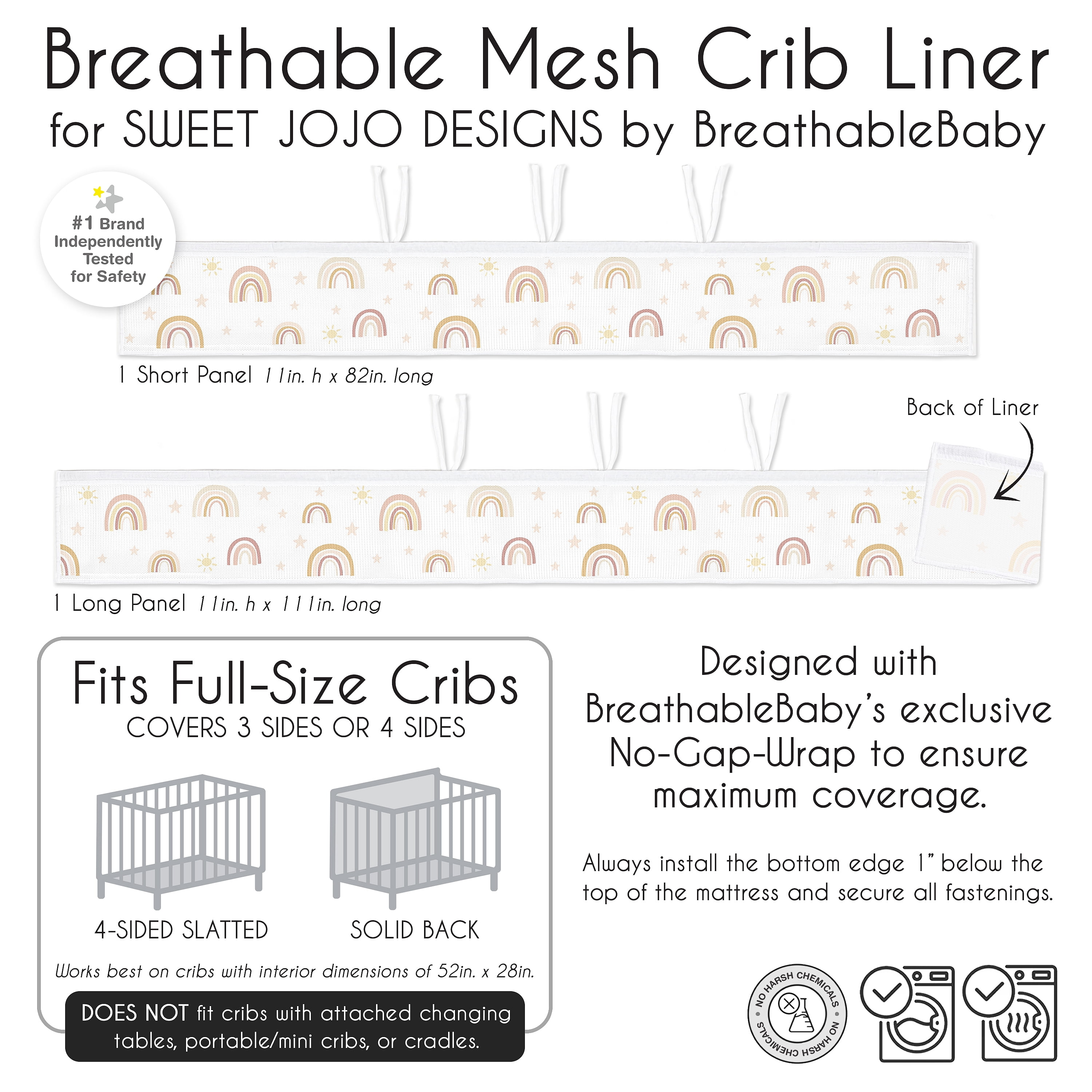 Sweet Jojo Designs + BreathableBaby Boho Rainbow Pink Gold and Taupe Breathable Mesh Crib Liner Pad