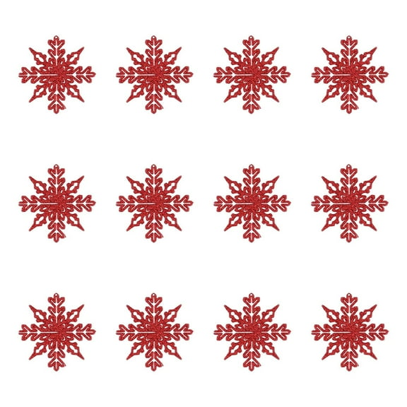 A 10Cm Plastic Snowflake Christmas Ornament, Red Hanging Decor For Tree Wreath, Pack Of 12