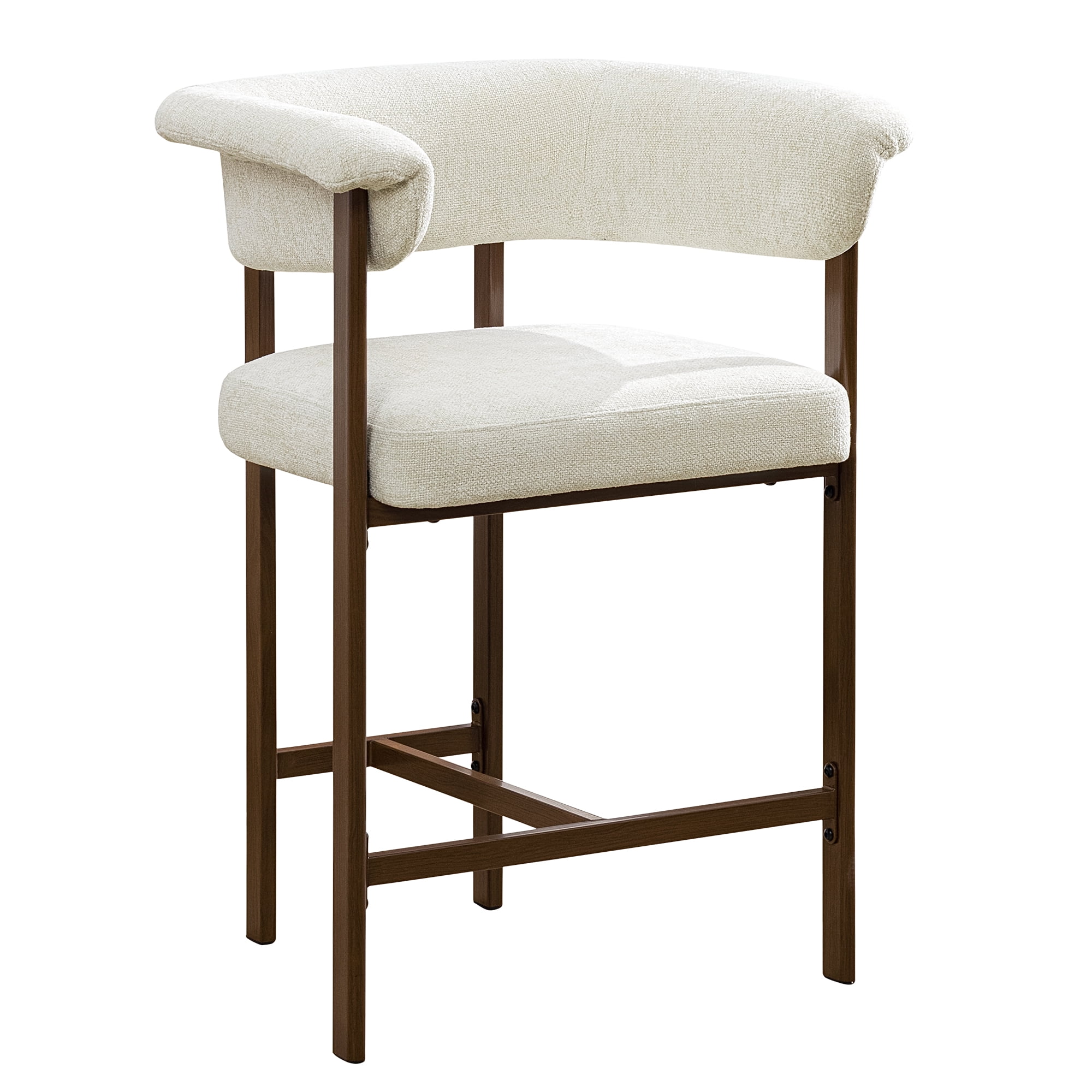 COOLHUT 26" Barrel Bar Stool, Counter Height Bar Stool with Linen Fabric, Upholstered Barstools for Kitchen Island or Home Bar, 1 Piece, Beige