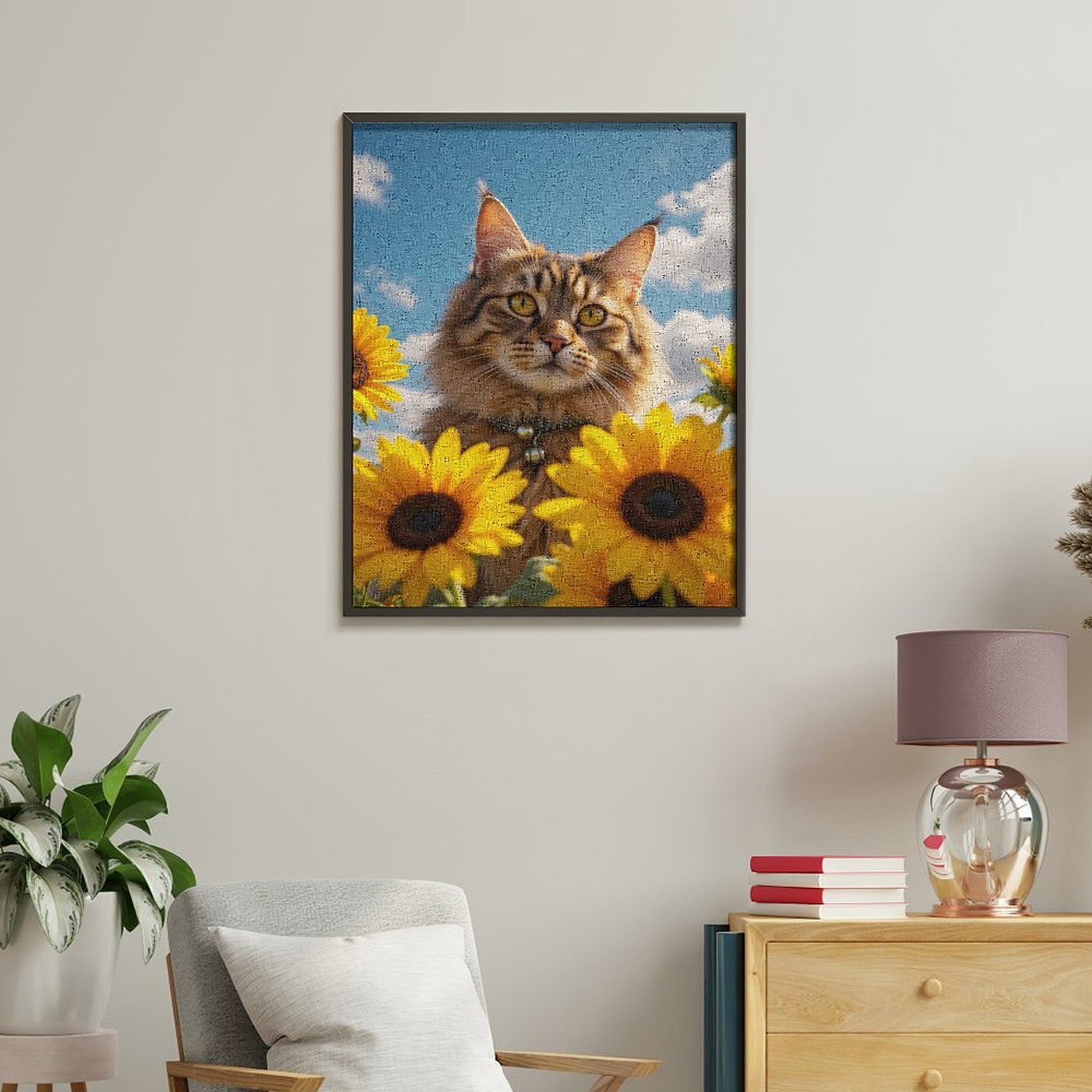 Paint By Numbers Kit for Adults Beginner - DIY Cat Among Sunflowers Sky Serene Canvas Painting Kits for Adults, Frameless Paint By Number for Adults for Home Wall Decor 16x20 Inch