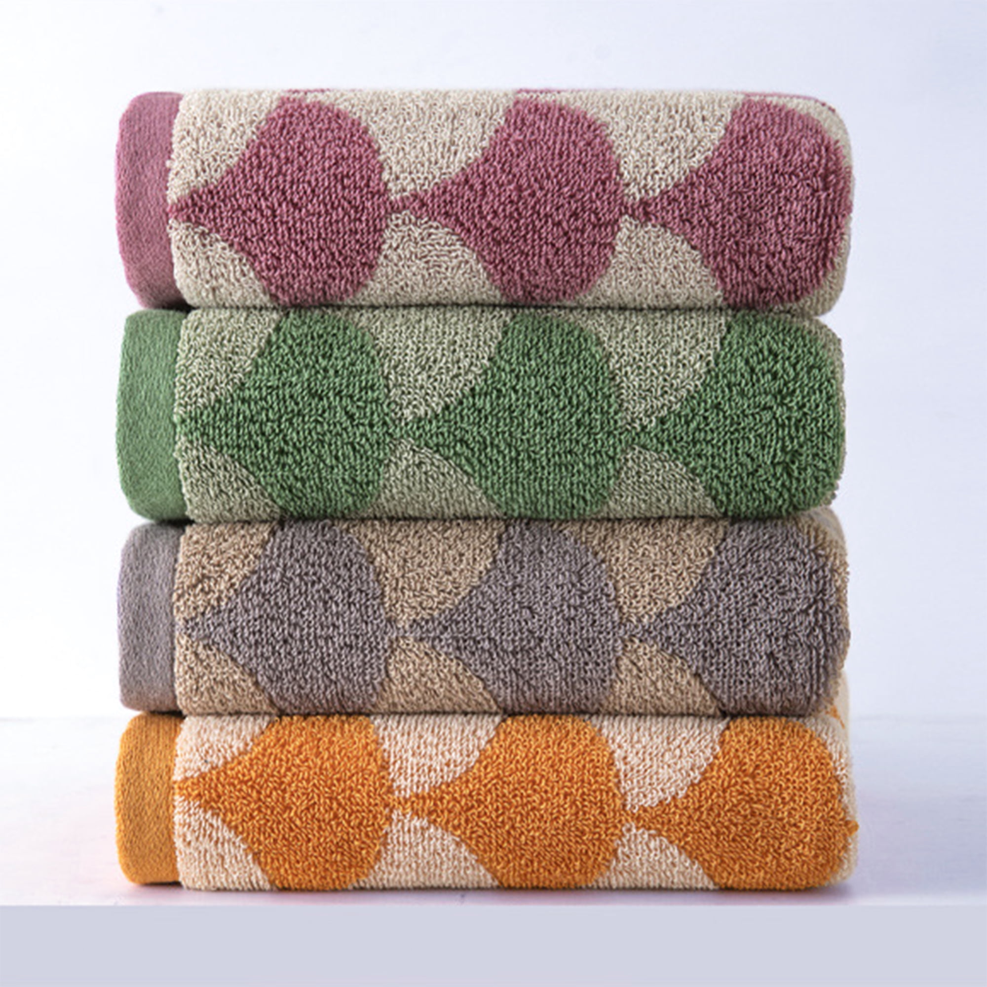 Unique Bargains 4 Pcs Bathroom Geometric Hand Towels Grey/Khaki 13" x 29"/14" x 30"