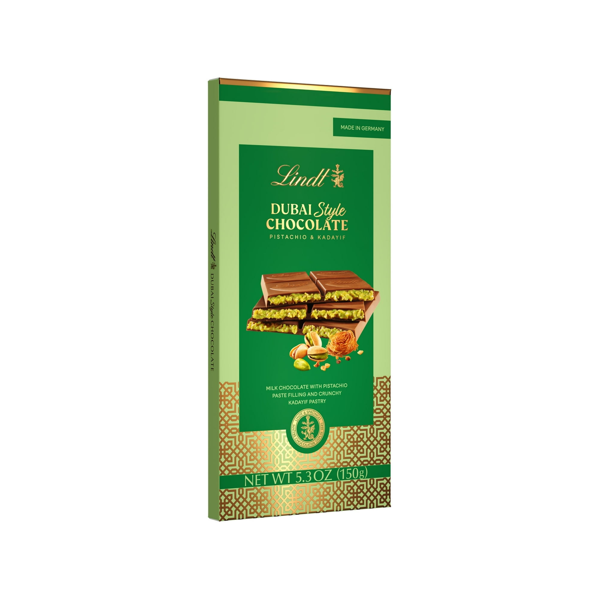 (PACK OF 2) Lindt Dubai Style Milk Chocolate Candy with Pistachio & Kadayif, 5.3 oz. Bar