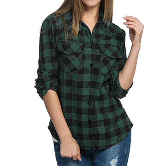 Outfmvch Long Sleeve Shirts for Women Hawaiian Shirts for Women Plaid Shirts For Long Sleeve Button Down Christmas Fall Jacket Summer Tops for Women 2023 Trendy Green M