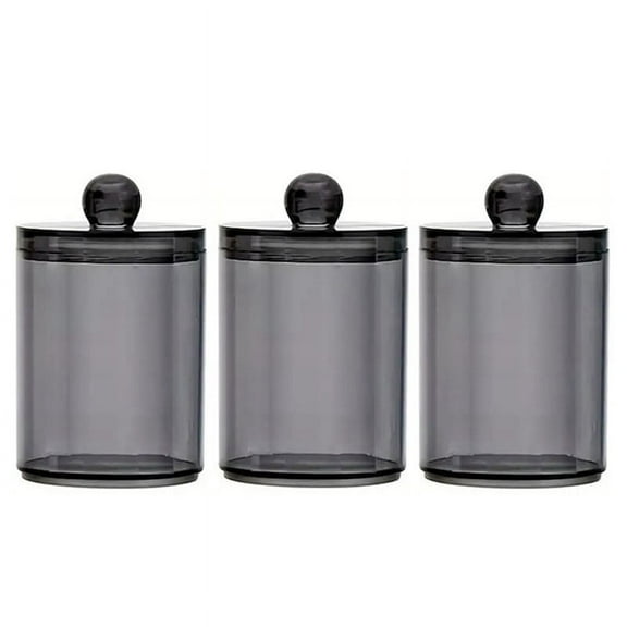 3 Pack Qtip Dispenser Jars Bathroom Jar Black Plastic Holder Storage Box for Cotton Ball, Swab Cotton