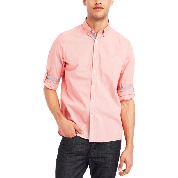 Kenneth Cole - Camisa con botones a cuadros para hombre, color rojo, grande Kenneth Cole Botones al frente