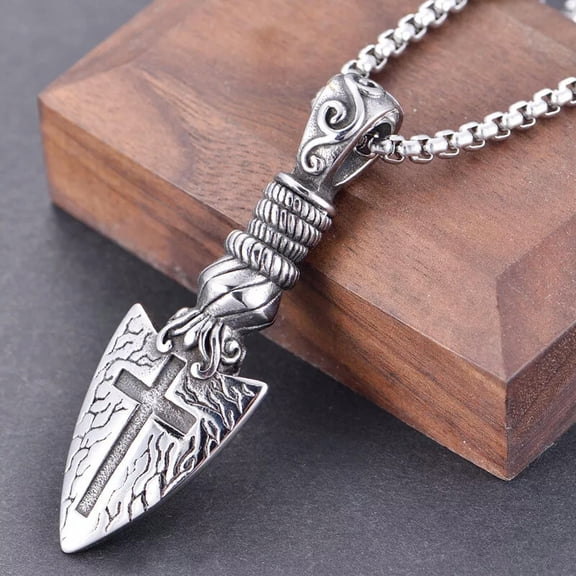QQTDFG Mens Vintage Stainless Steel Gothic Arrow Cross Arrowhead Pendant Necklace Chain-default
