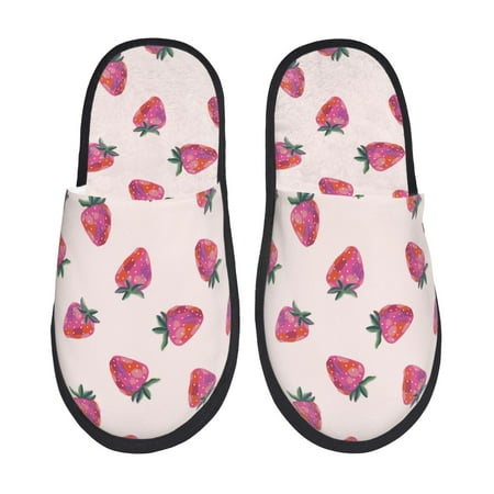 Balery Hand Drawn Strawberry Slient Indoor Furry Fleece Comfort House Shoes Soft Non-Slip Home Shoes Cotton slippers House Slippers-- Medium