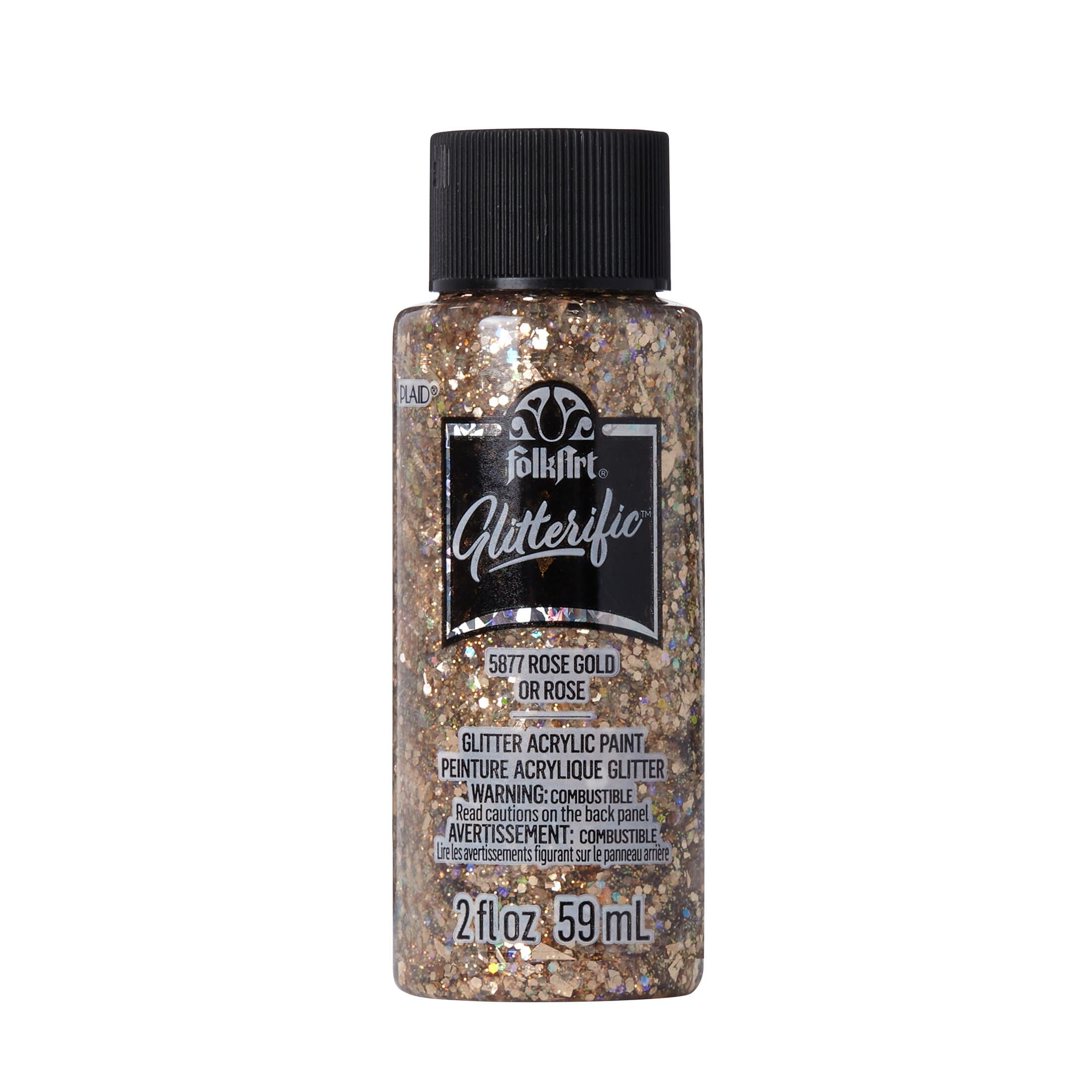 (2 pack) FolkArt Glitterific Acrylic Craft Paint, Glitter Finish, Rose Gold, 2 fl oz