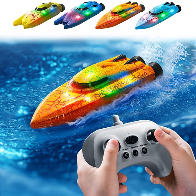 Jiaeri 2.4G Remote Control Boat,Mini RC Stunt Boat with LED Lights,360 Degree Capsize Recovery,USB Rechargeable Waterproof Boat for Kids,Pool Lake Toy