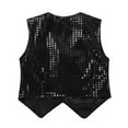 thumbnail image 2 of Yartina Kids Girls Boys Sequin Hip-hop Jazz Dance Waistcoat Jacket Sparkle Stage Performance Vest Black 7-8, 2 of 7