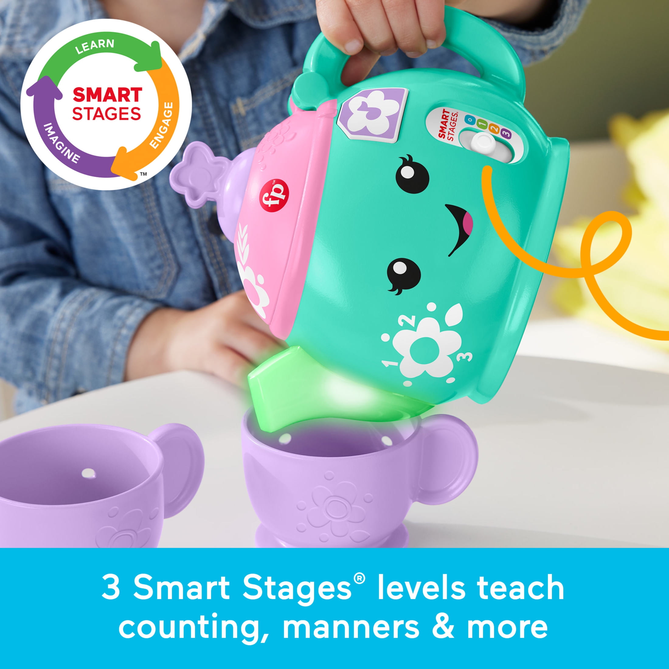 Fisher-Price Laugh & Learn Time for Tea Set, Interactive Toddler Learning Toy, 9 Pieces