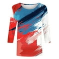 thumbnail image 4 of BLTIBY Womens Blouse Summer 3/4 Sleeve Round Neck Independence Day Printed Shirts Loose Novelty T-Shirts Fashion Pullover Tops 2025 Red 9 L, 4 of 5