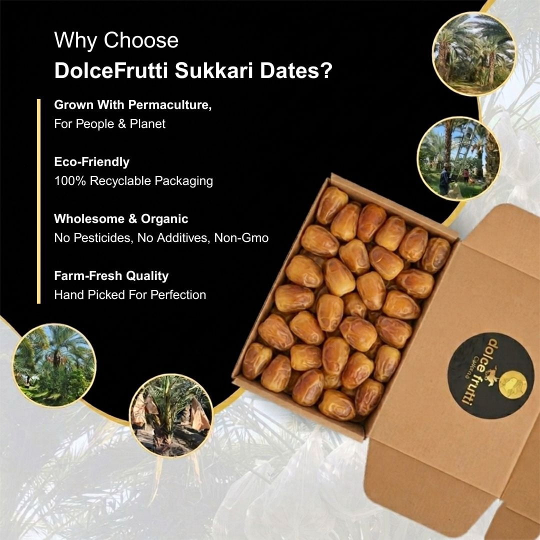 Dolce Frutti Sukkari Dates, Naturally Sweet Soft Dried Dates, 1 Lb