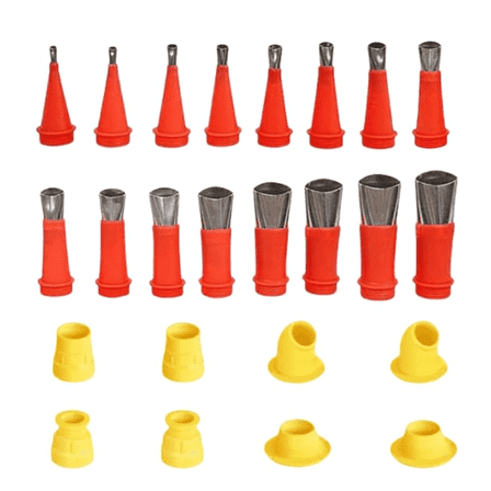 GYWHOOFT 24 PCS Universal Rubber Nozzle Tool Kit Stainless,with 8 PCS Caulking Finisher Set Base, Caulking Nozzle Applicator, Stainless Steel Caulking Nozzle Set with Connection Base for Brick Joint