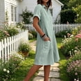 thumbnail image 5 of ClodeEU Women's Collared Short Sleeve Shirt Dress,Casual Button Front Ruffle Hem A-Line Dress with Pockets Green,Women's Plus M, 5 of 6