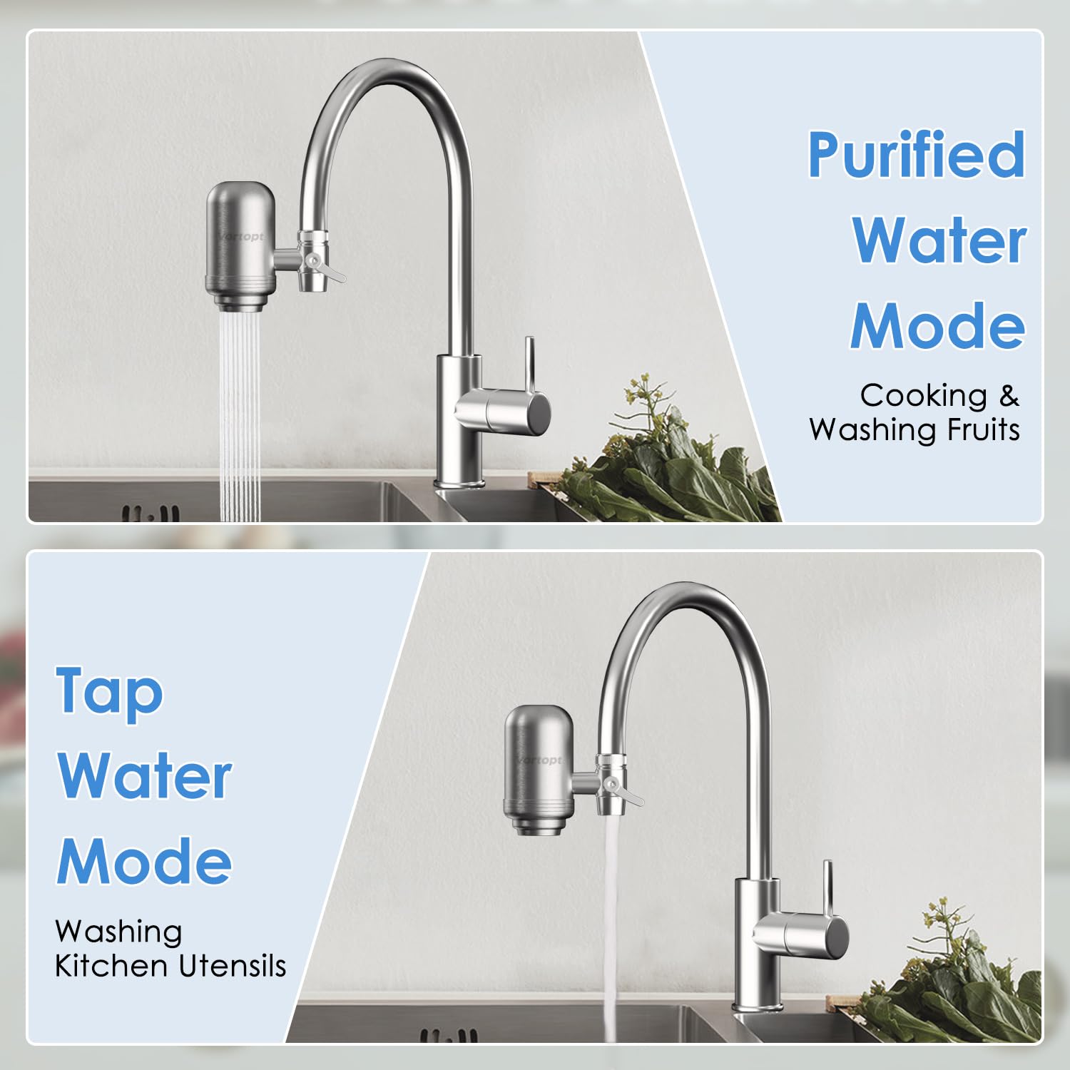 Vortopt T2 Faucet Water Filter, Stainless Steel photo 2