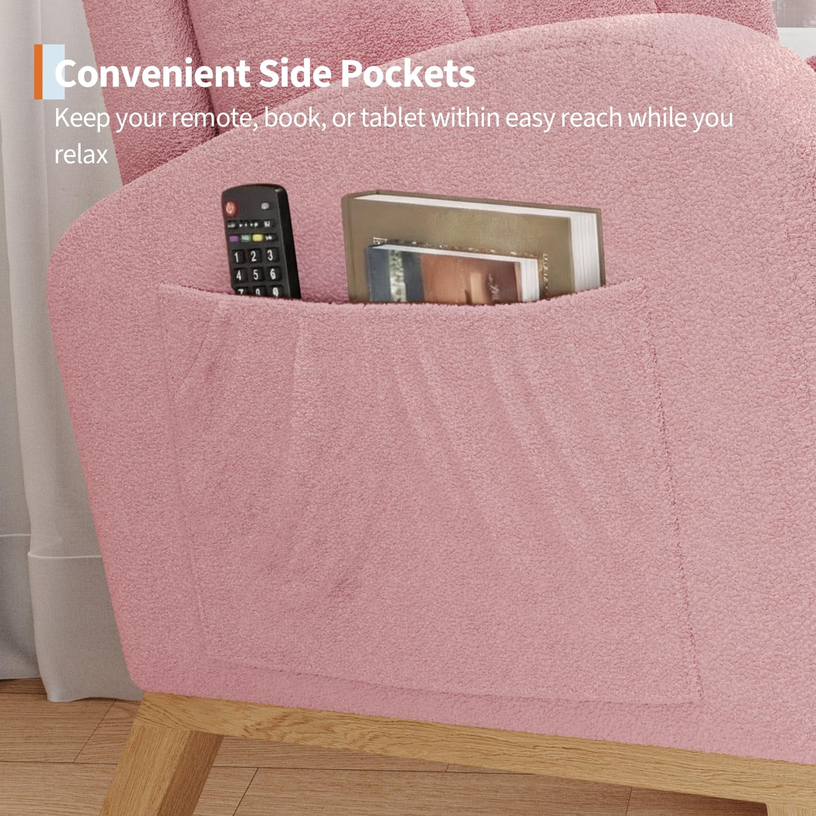 Rocking Chair Modern,Upholstered Glider Chair for Nursery,Comfy Armchair with Side Pocket for Living Room