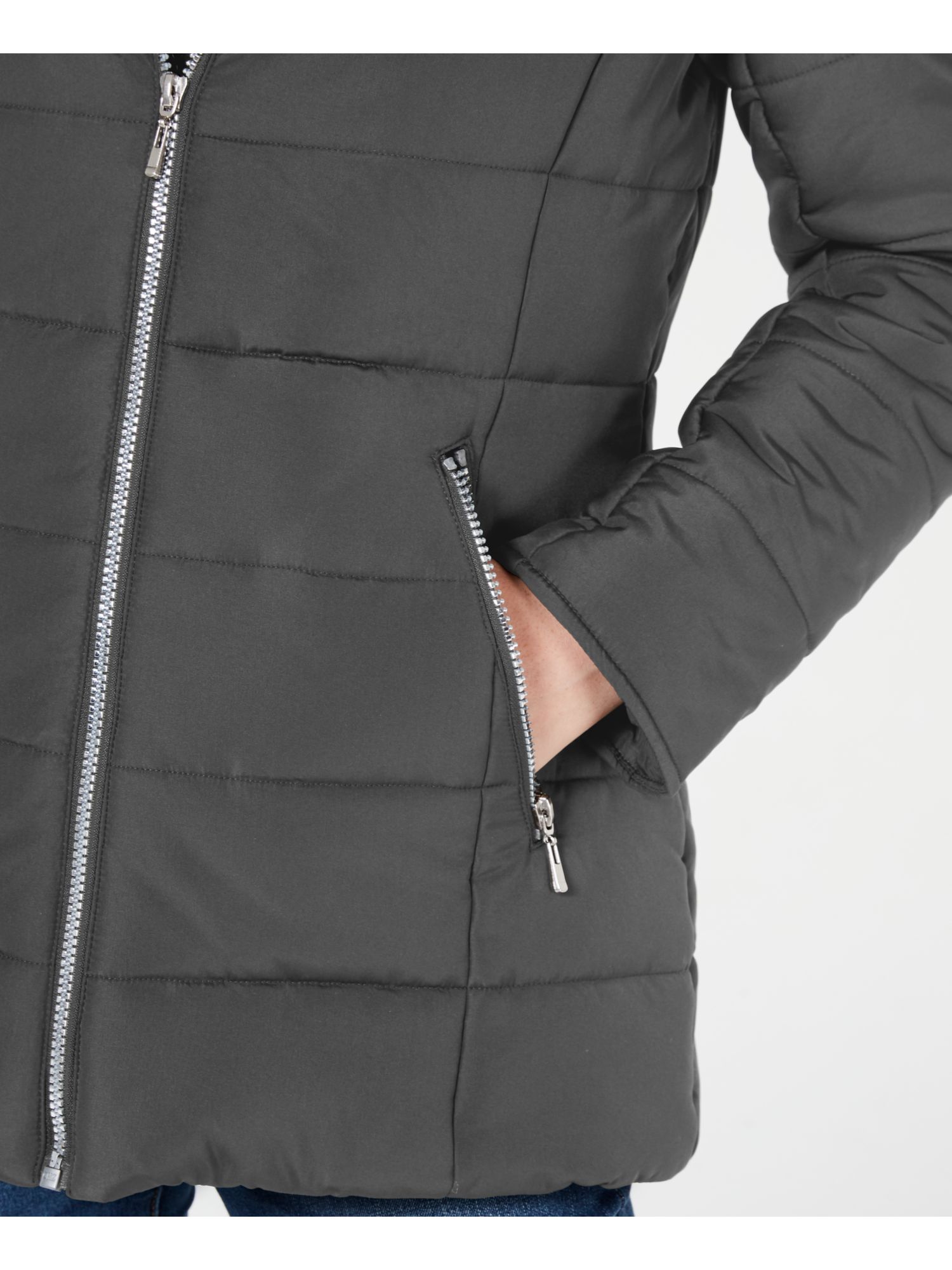 MARALYN & ME Womens Gray Faux Fur Hooded Water Resistant Puffer Winter Jacket Coat M - image 2 of 2