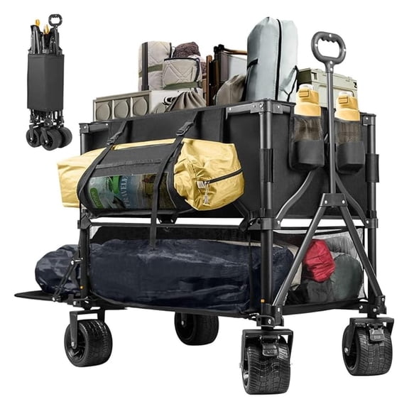 Double Decker Wagon 600lb Capacity - Collapsible Sports Wagon with Big Wheels, 400L Utility Cart