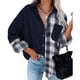 thumbnail image 1 of Camisas con botones para mujer, blusa a cuadros, blusa con hombros caídos y solapa para mujer, blusa a cuadros para mujer, resistente y duradera, 1 of 6